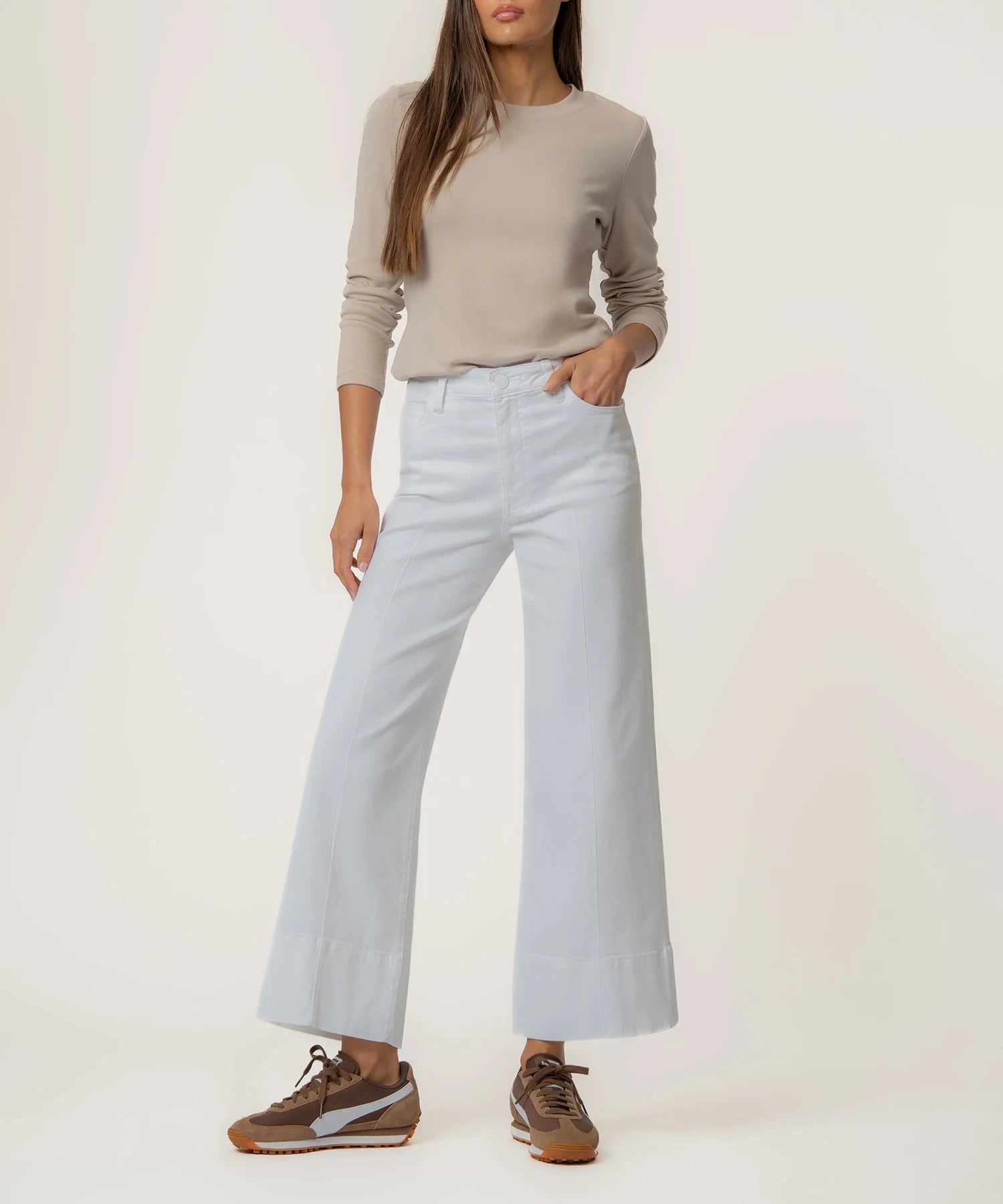 KUT from the Kloth - Meg High Rise Front Pin Tuck Wide Leg - Optic White - happenstance.