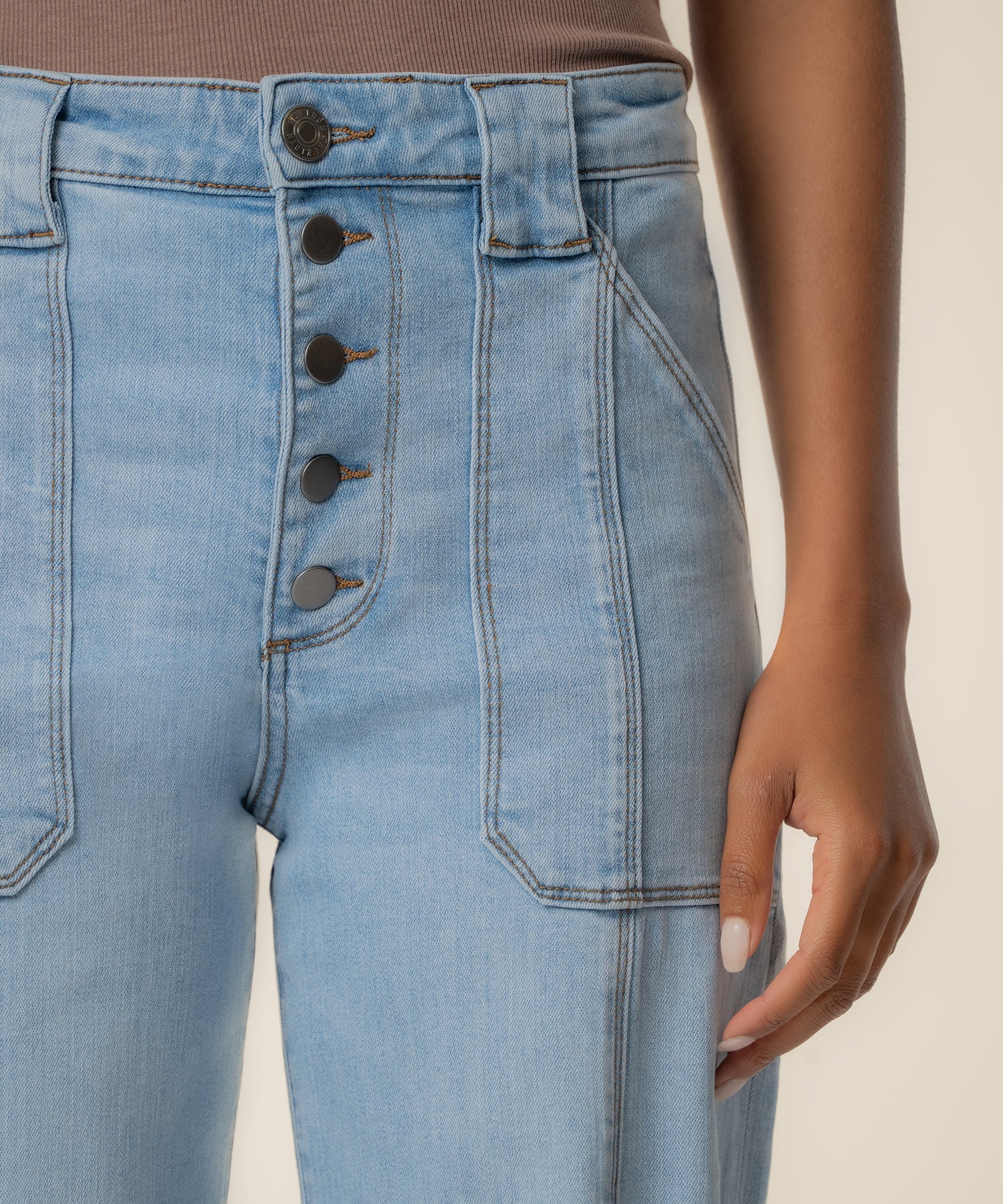 KUT from the Kloth - Meg High Rise Wide Leg Exposed Button - Tone - happenstance.