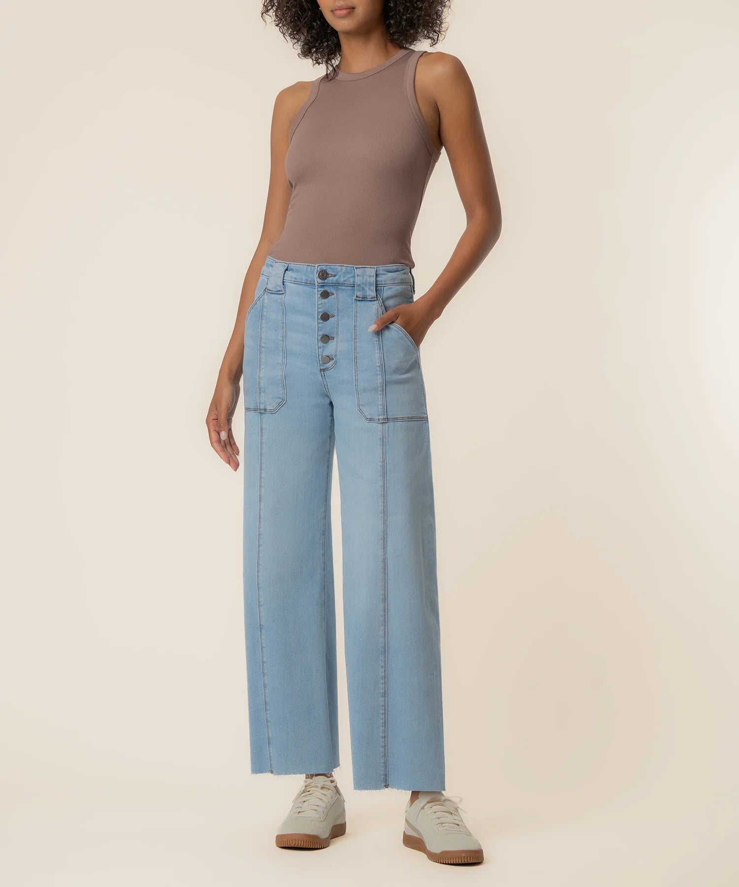 KUT from the Kloth - Meg High Rise Wide Leg Exposed Button - Tone - happenstance.