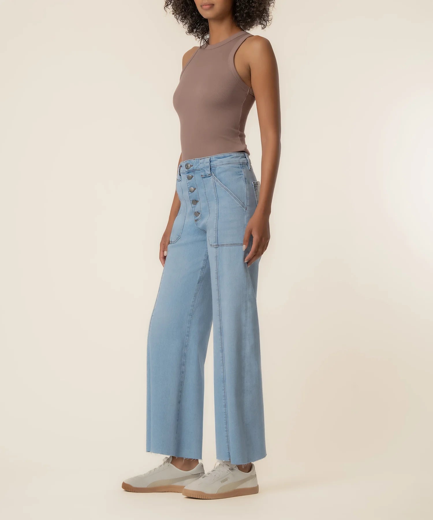 KUT from the Kloth - Meg High Rise Wide Leg Exposed Button - Tone - happenstance.