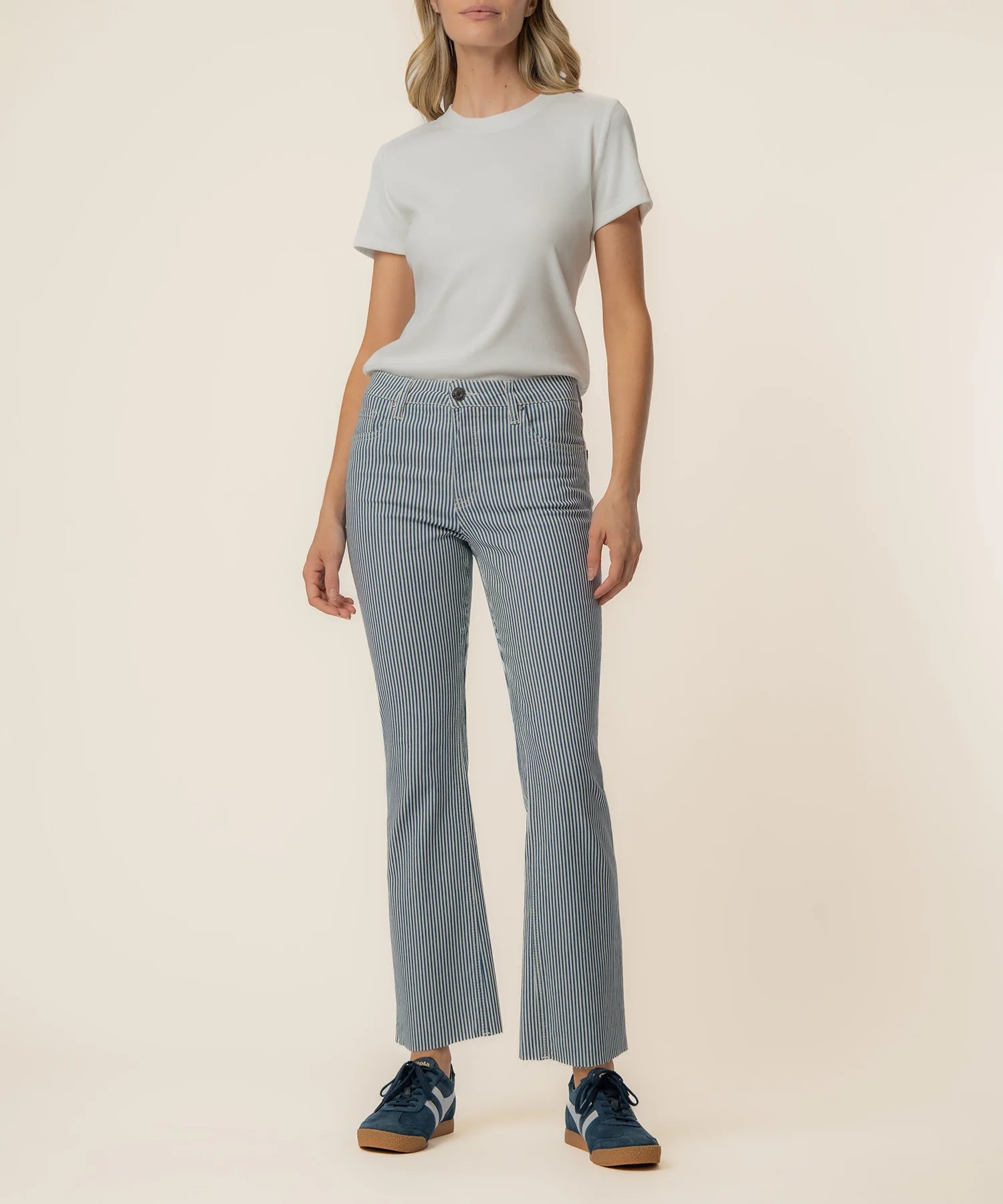 KUT from the Kloth - Kelsey High Rise Ankle Flare - Navy/Ivory - happenstance.
