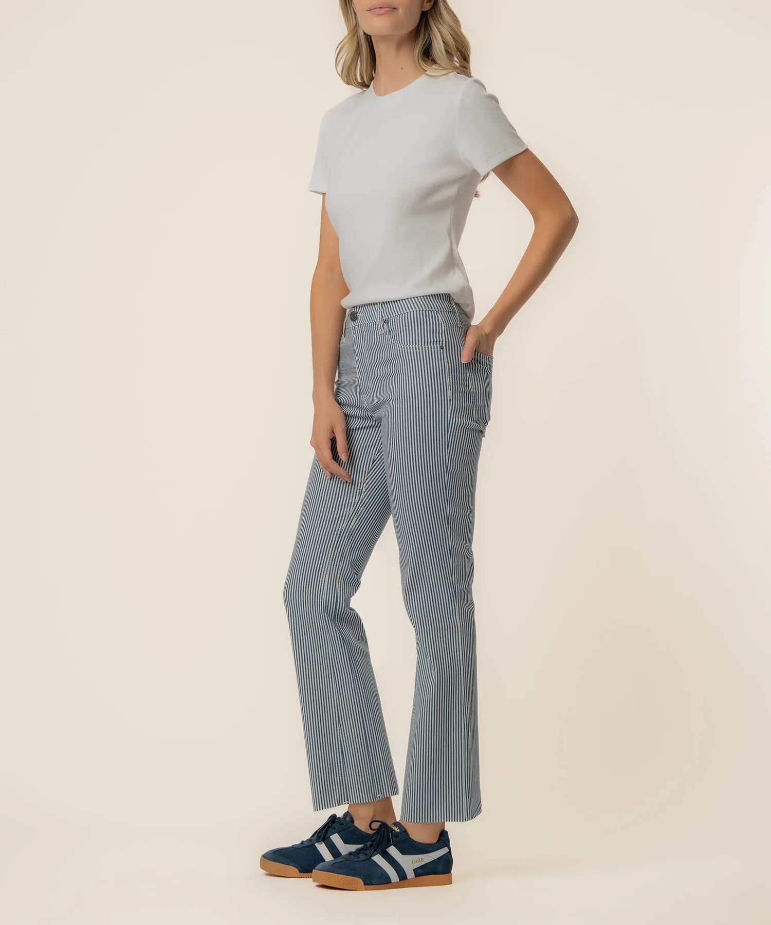 KUT from the Kloth - Kelsey High Rise Ankle Flare - Navy/Ivory - happenstance.