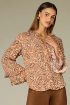 Paisley v neck flutter sleeve blouse