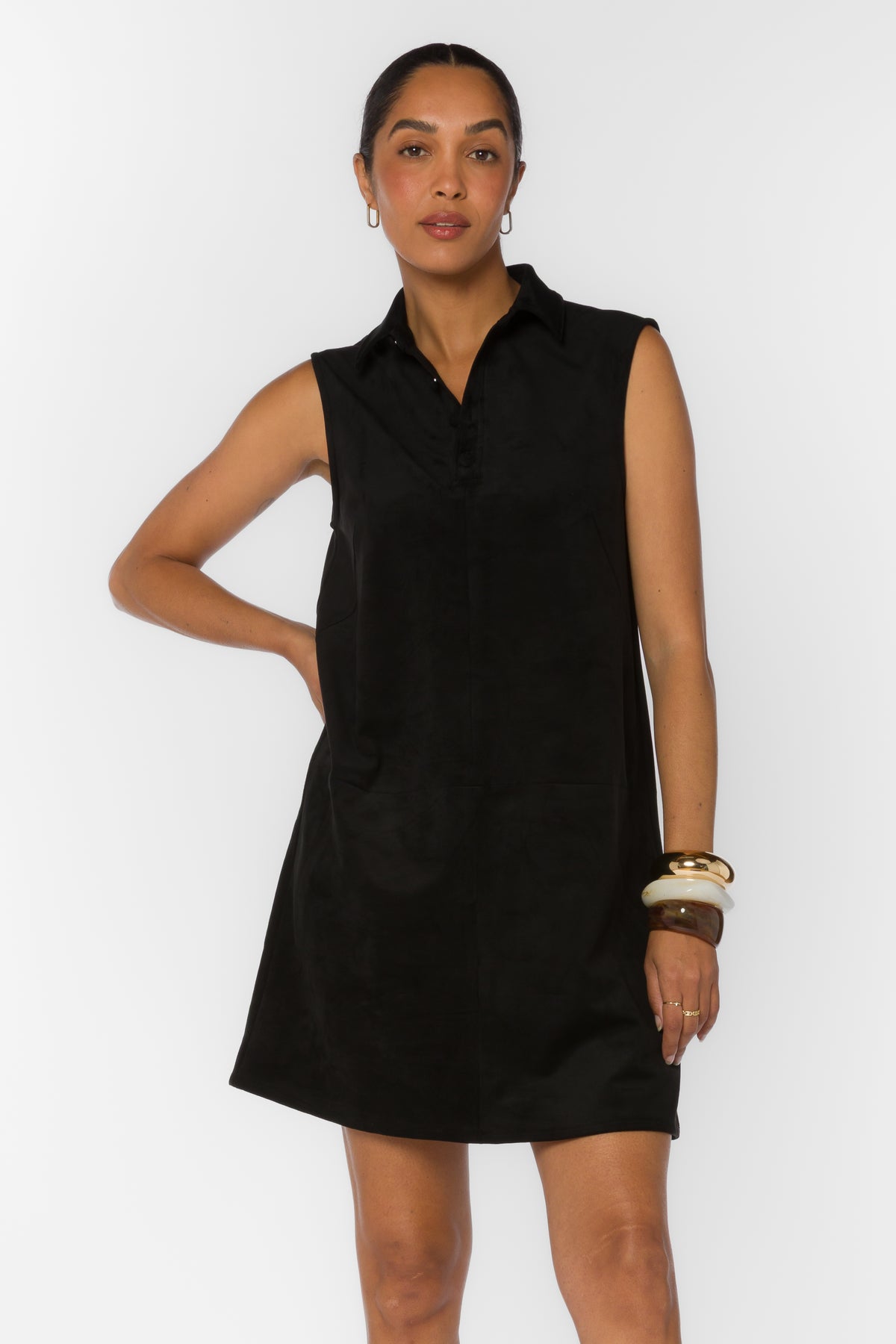 Black collared mini dress