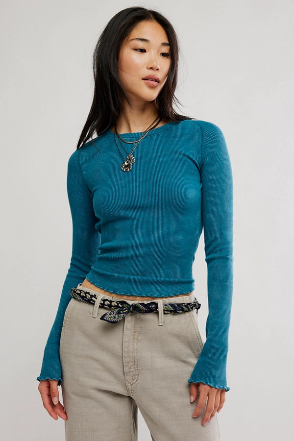 Teal lettuce hem long sleeve