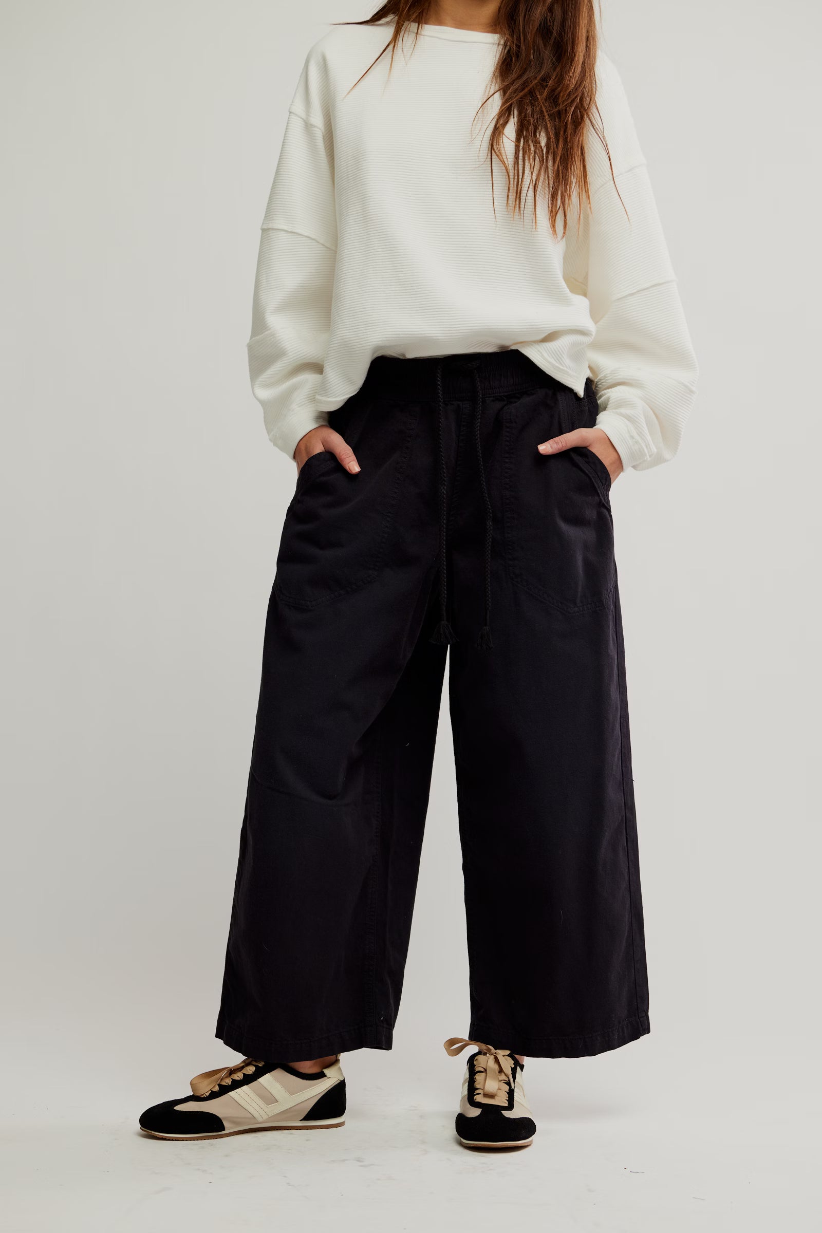 Black pull on wide leg jeans 