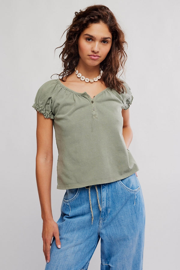 Henley light green top 