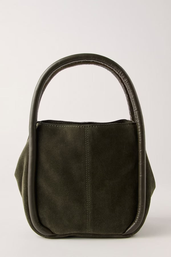 Dark green suede bucket bag purse 