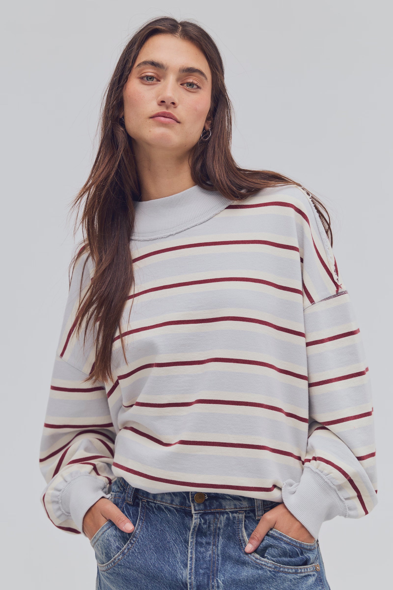 Blue and Red Striped Mockneck Sweatshirt 
