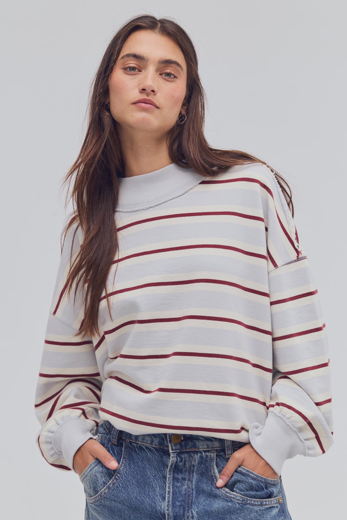 Blue and Red Striped Mockneck Sweatshirt 
