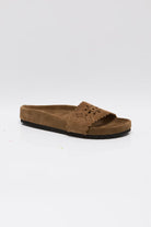 Brown suede one strap sandal 