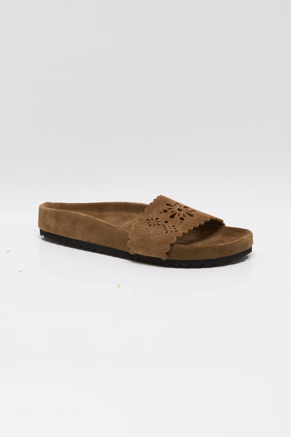 Brown suede one strap sandal 