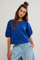 blue eyelet short sleeve top 