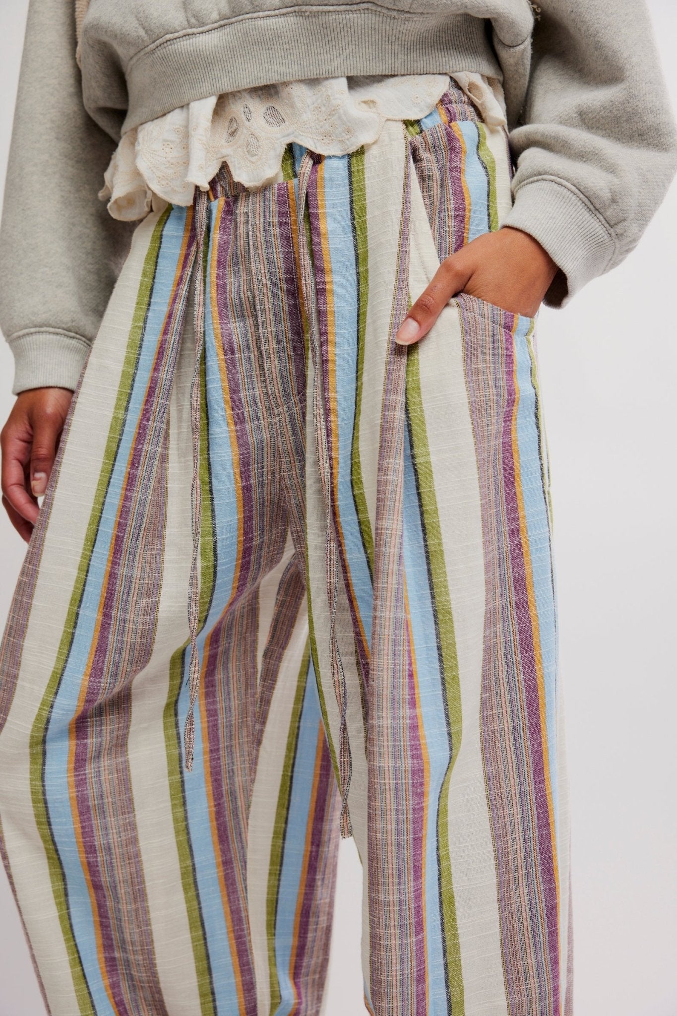 Free People - Chambers Laid Back Stripe Pant - Ivory Combo - happenstance.