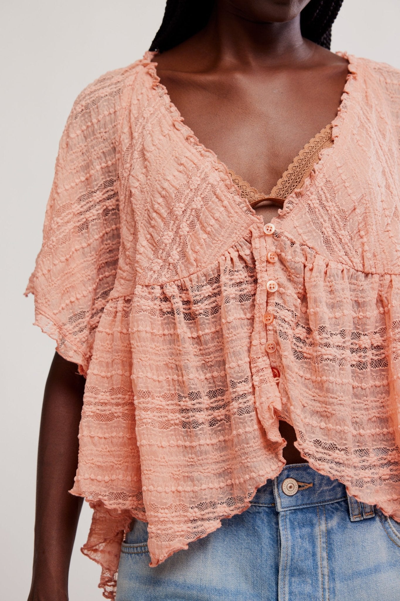 Free People - In Your Dreams Lace Top - Coral Kiss - happenstance.