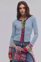 Blue striped mix pattern cardigan 