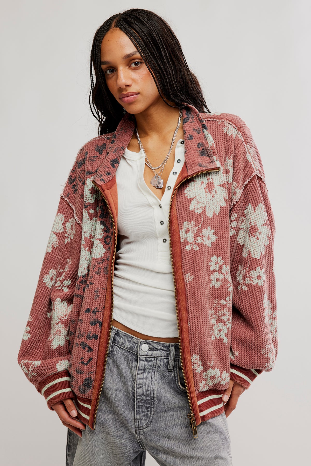 Pink mixed print cardigan jacket 