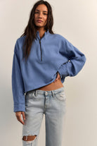 Blue cropped quarter zip sweatshirt 