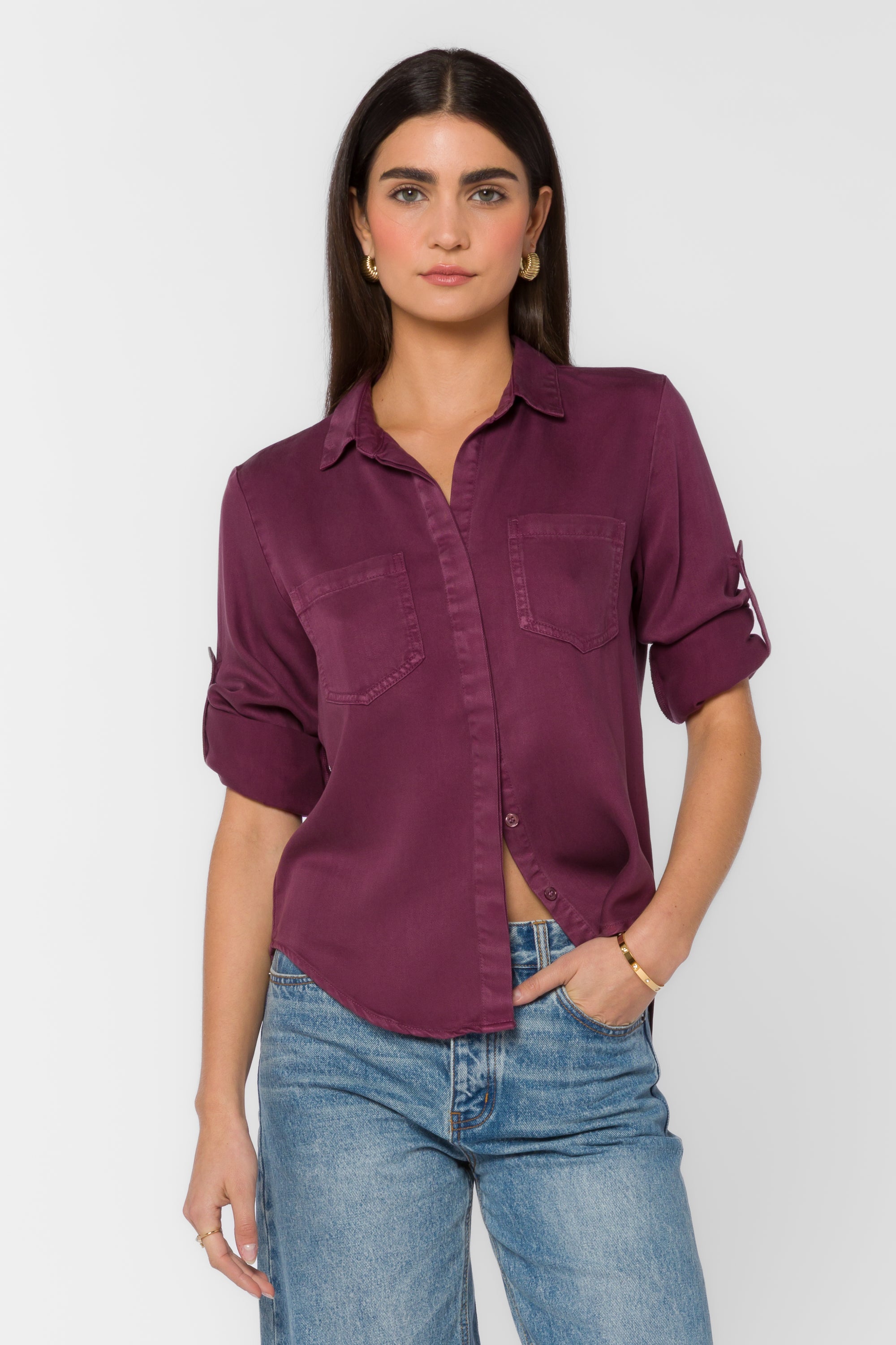 Purple tencel button down top 