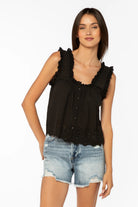 Black ruffle strap tank