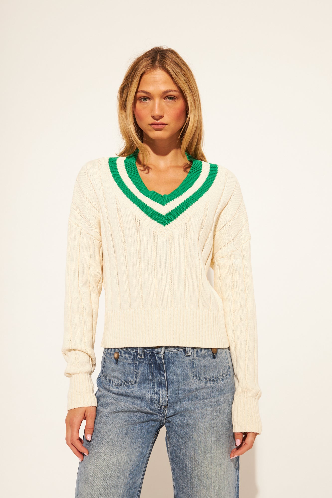 Theodore V - Neck Collegiate Sweater - happenstance.