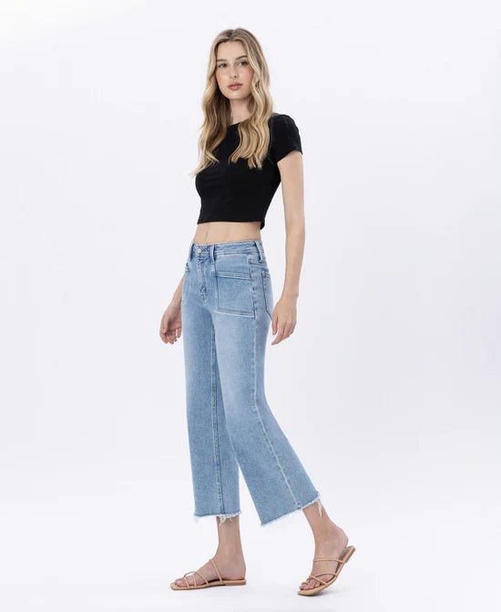 High Rise Crop Slim Wide Leg Jean - Sunflower - happenstance.
