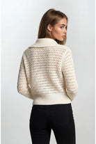 Zip - Up Pointelle Open Knit Sweater Jacket - Ivory - happenstance.