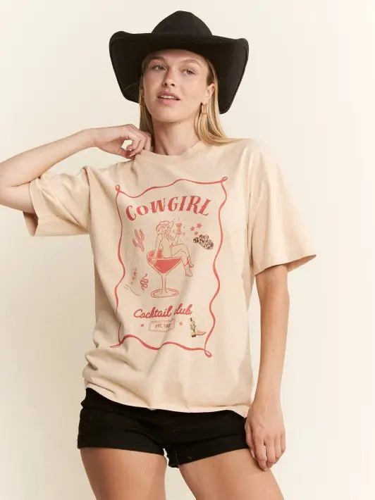 Cowgirl Cocktail Club Oversized Graphic Tee | 100% Cotton Made in USA - happenstance.