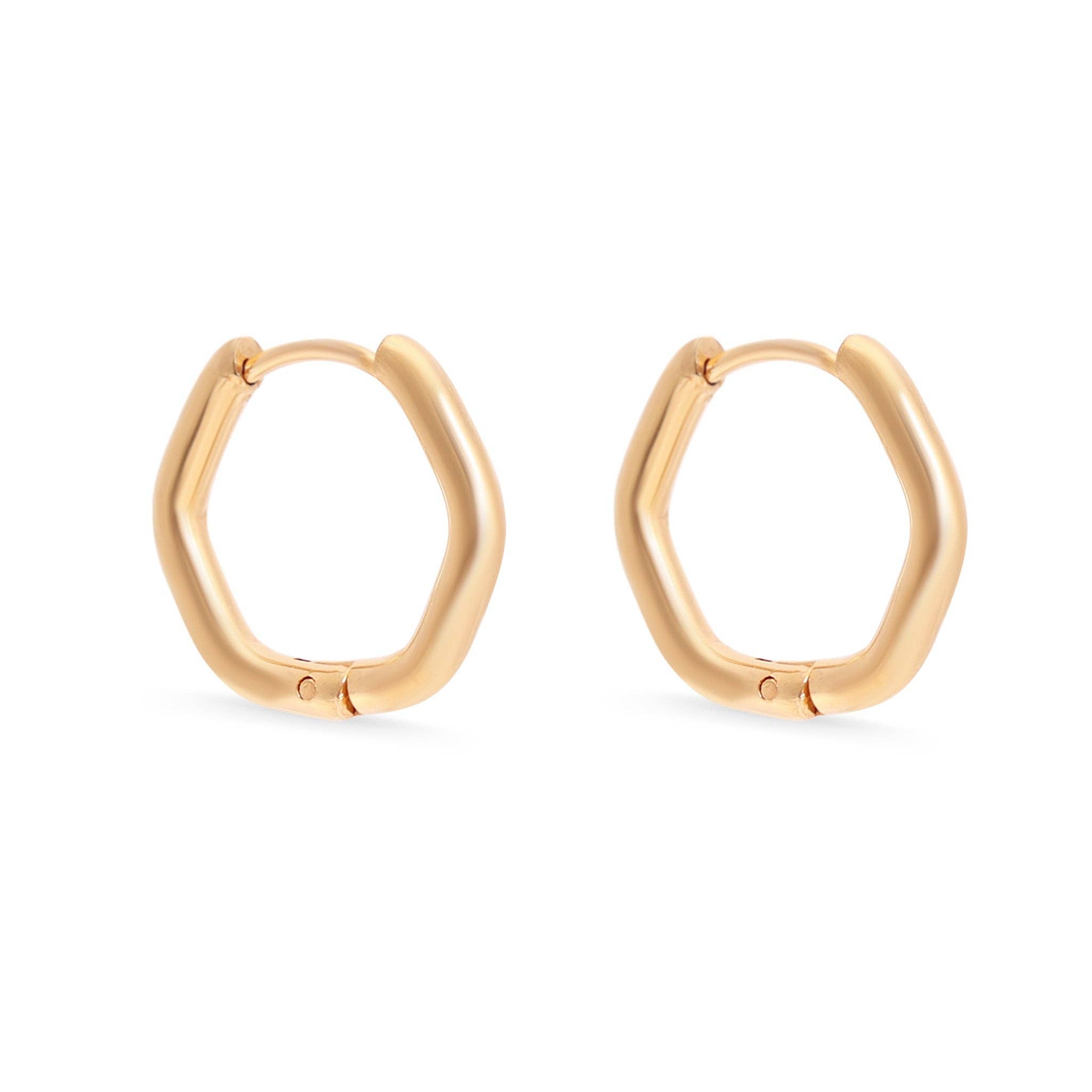 Rounded Geometric Huggie Hoop Earrings - Gold - happenstance.