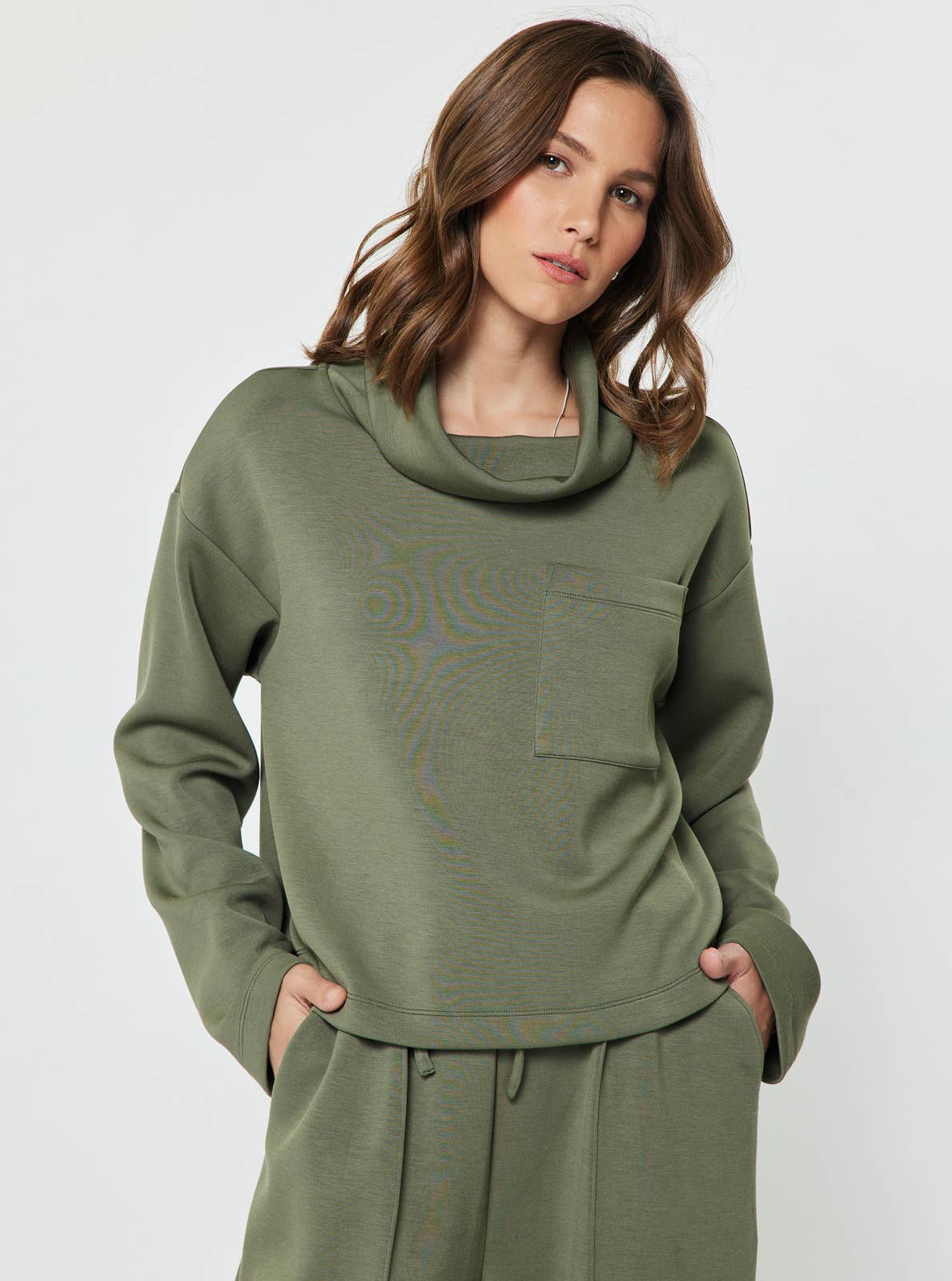Green cowl neck cropped sweatshirt 
