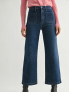 Dark wash wide leg patch pocket jeans 