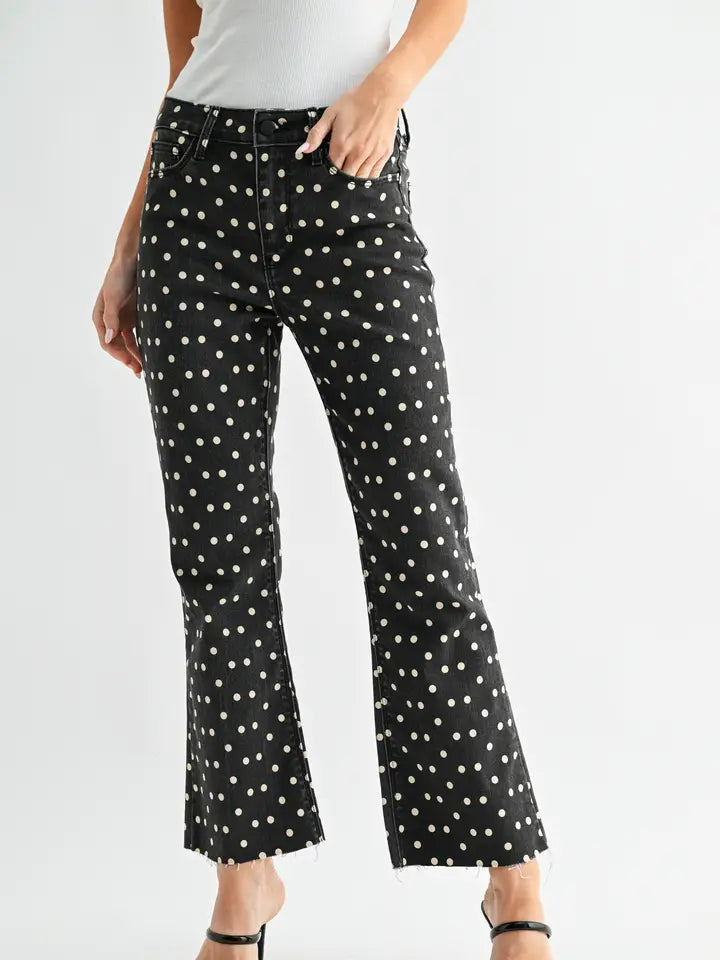 Polka dot crop flare jeans 
