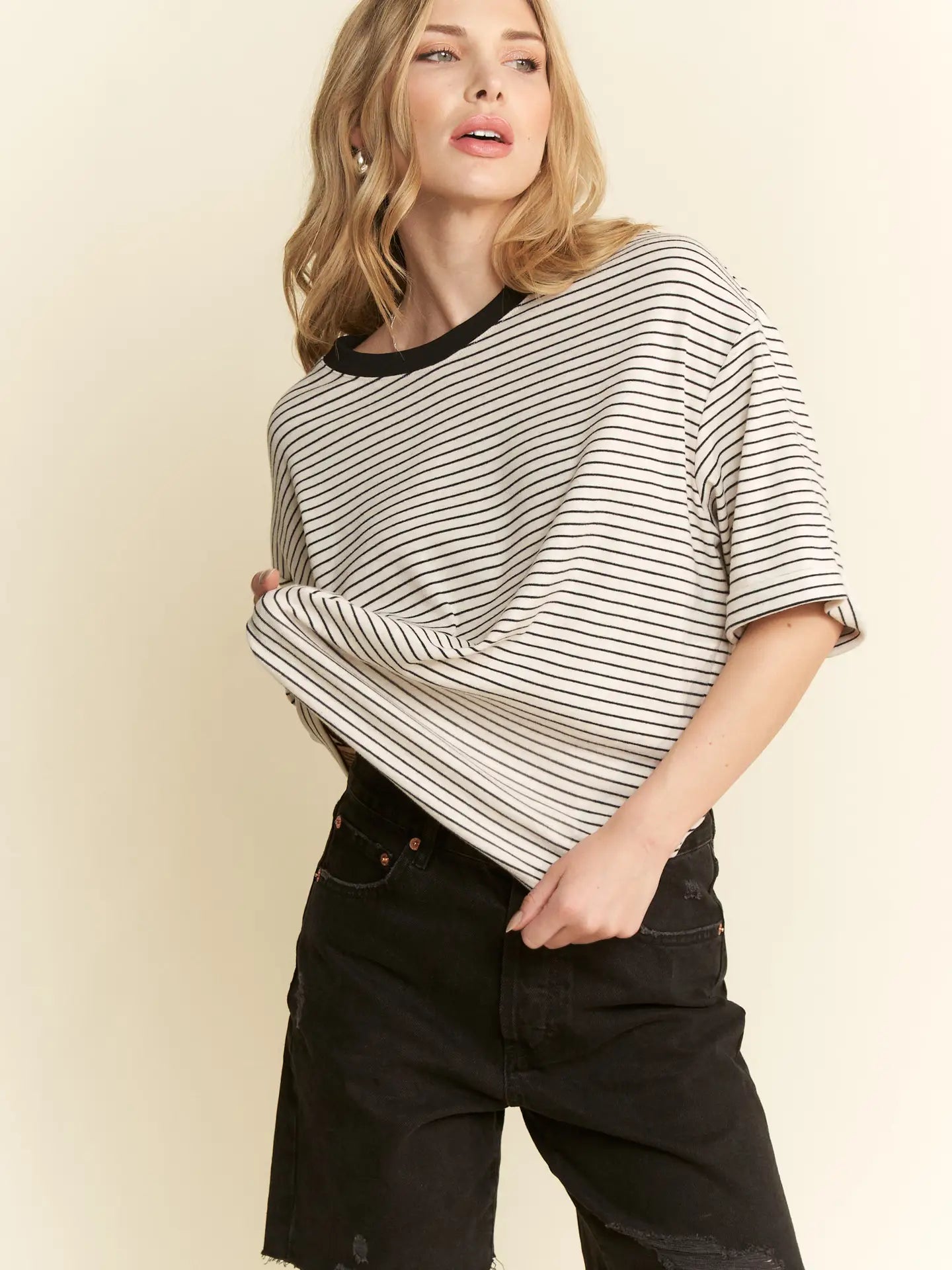 Tie - Back Knit Top - Oatmeal & Navy - happenstance.