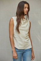 Cream polka dot cowl neck tank