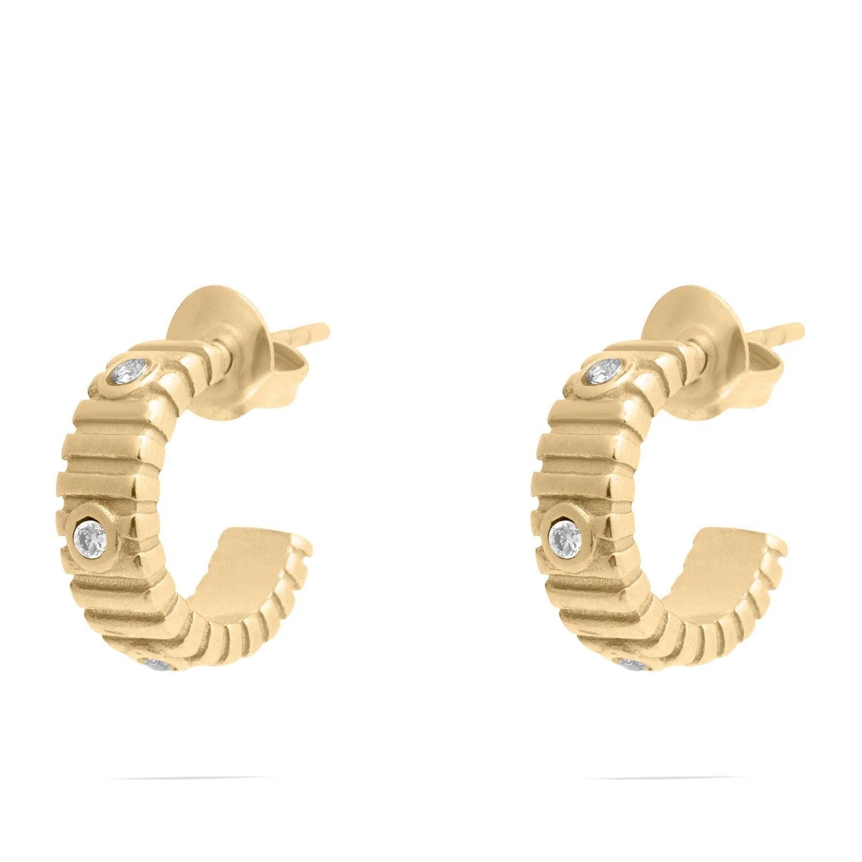 Fluted Huggie Stone Earrings - Gold - happenstance.