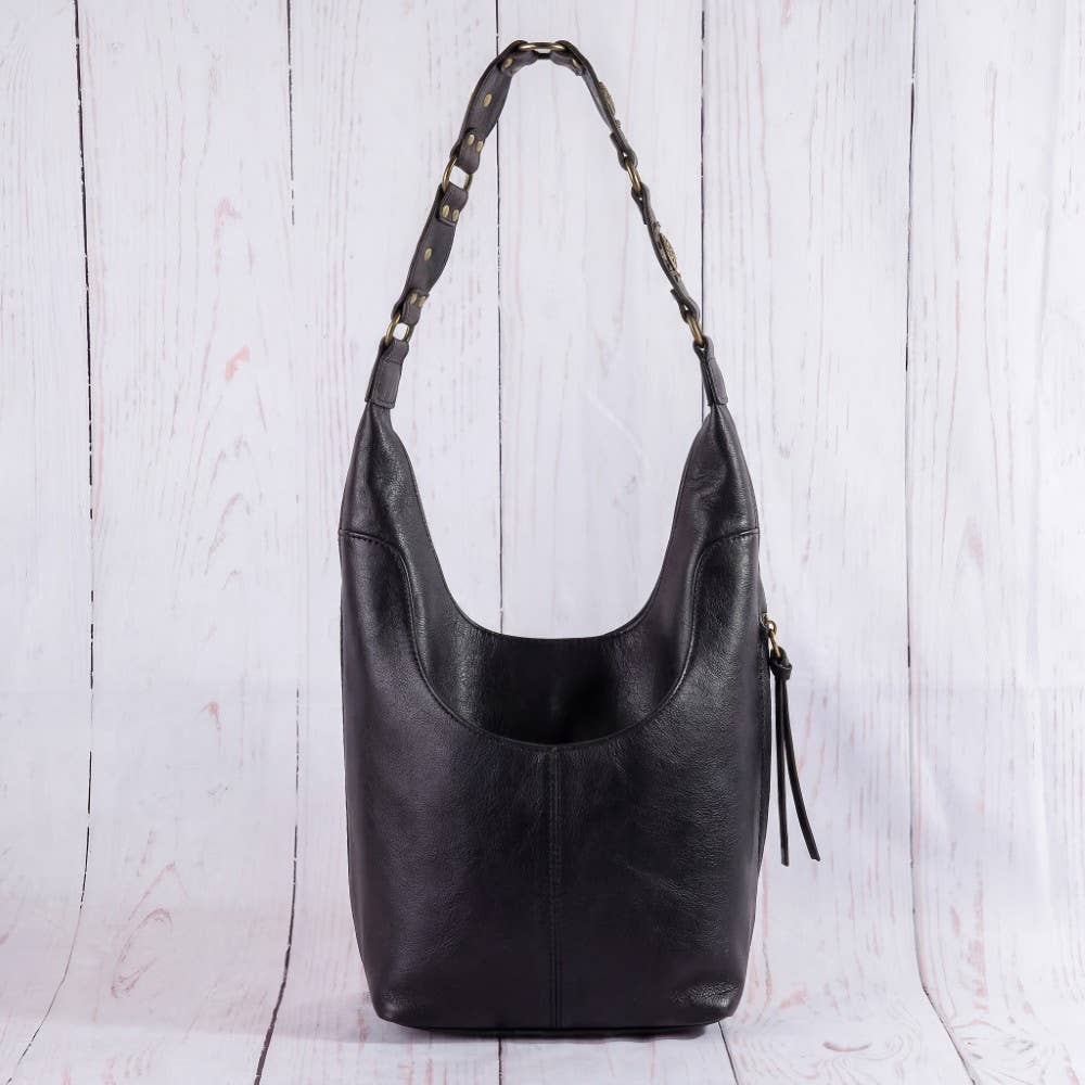 Black leather bucket bag 