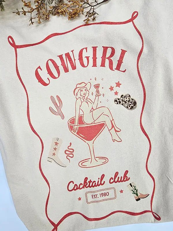 Cowgirl Cocktail Club Oversized Graphic Tee | 100% Cotton Made in USA - happenstance.