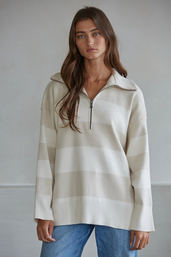 Half zip cream striped sweatshirt 