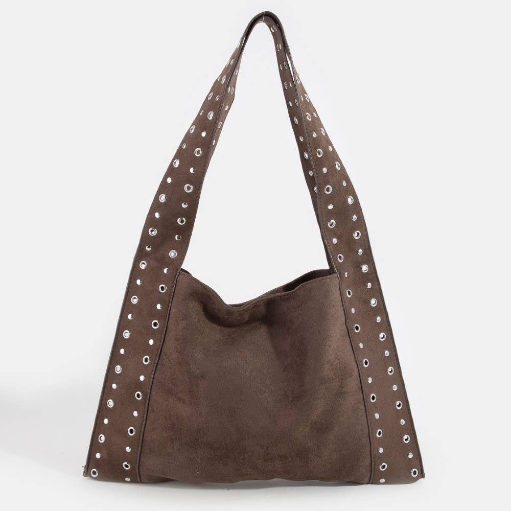 Dark brown grommet shoulder bag 