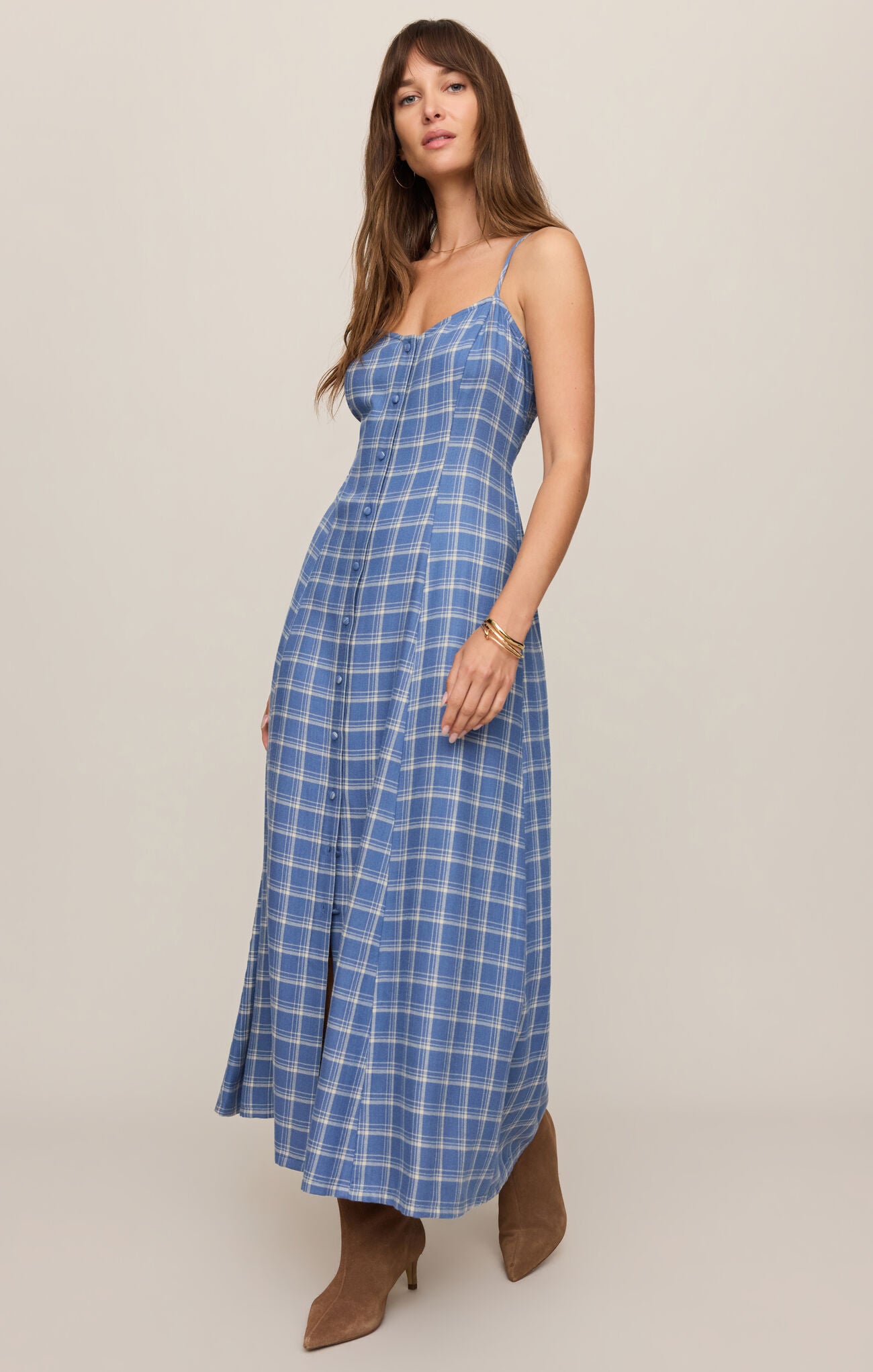 Blue plaid midi dress 