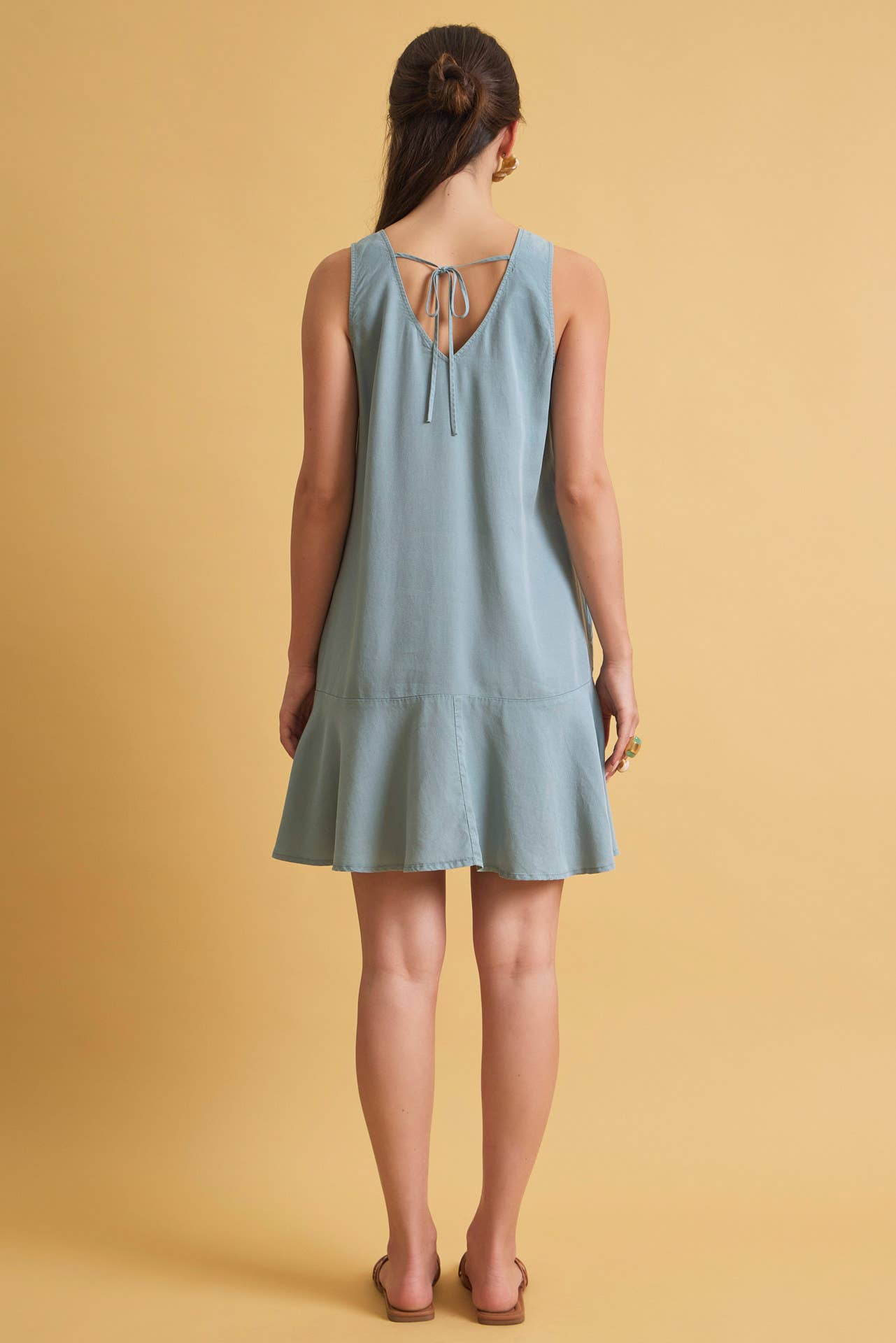 Ruffle Hem Tencel Mini Dress - Ocean Blue - happenstance.