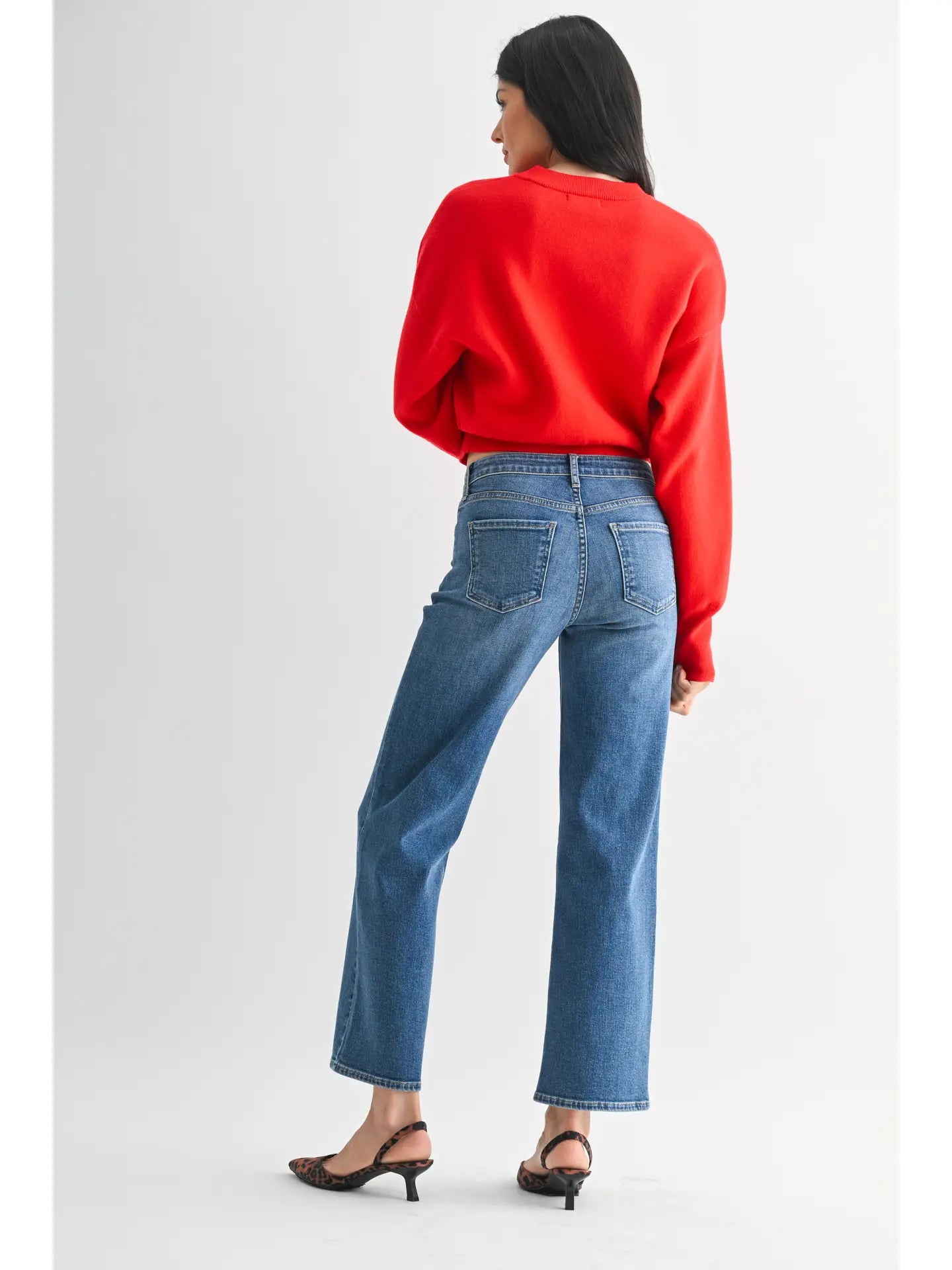 Mid Rise Slim Wide Leg - Medium Wash - happenstance.