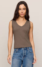 Z Supply - Ellie V Neck Tank - Pebble Coast - happenstance.