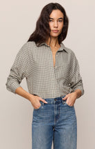 Grey Plaid Button Up Top