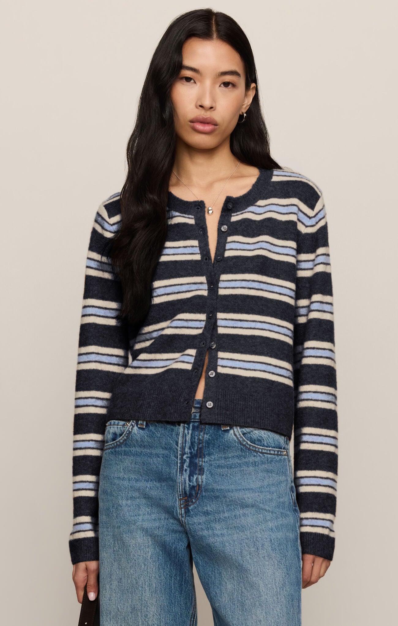 Dark blue stripe cardigan sweater 