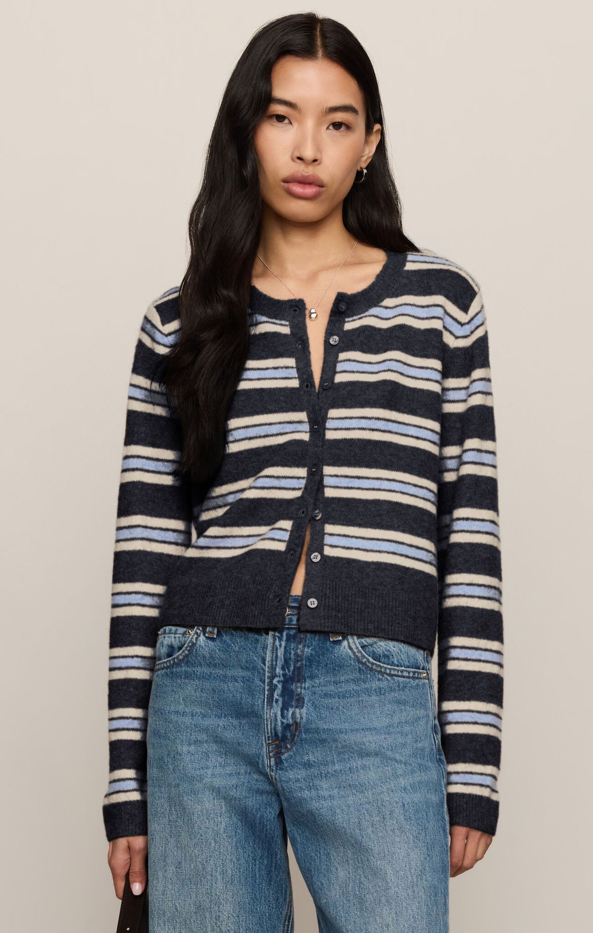 Dark blue stripe cardigan sweater 