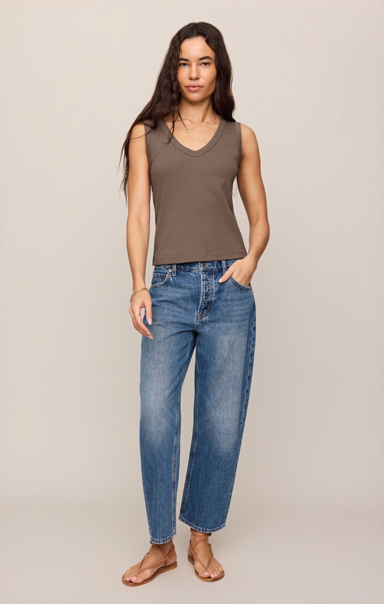 Z Supply - Ellie V Neck Tank - Pebble Coast - happenstance.