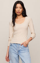Cream scoop neck long sleeve top 