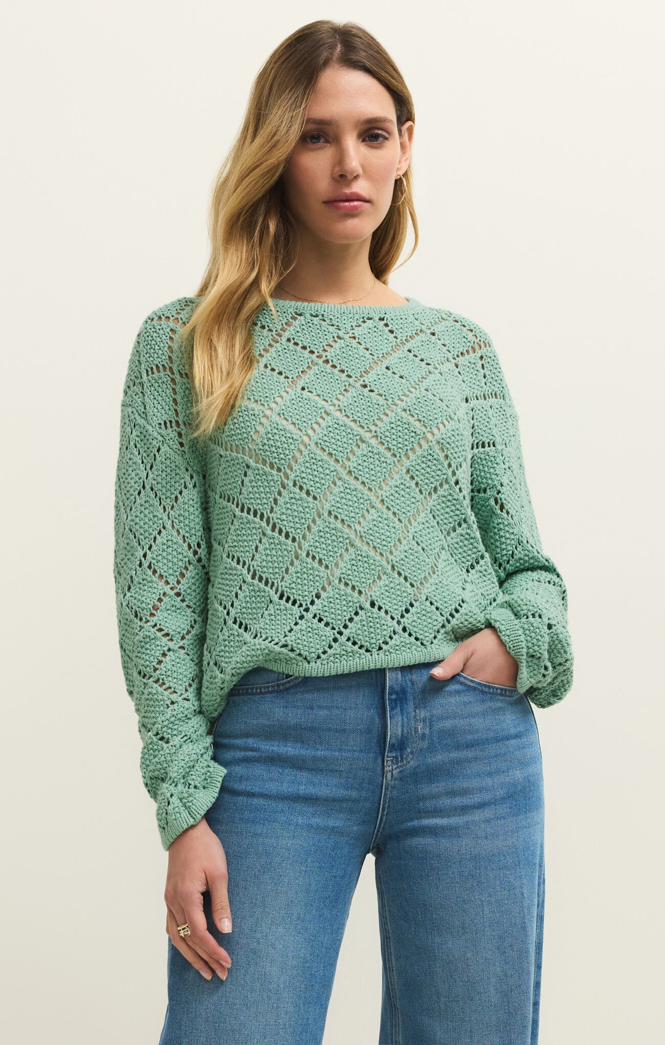 Z Supply - Hullen Crochet Sweater - Crystal Green - happenstance.