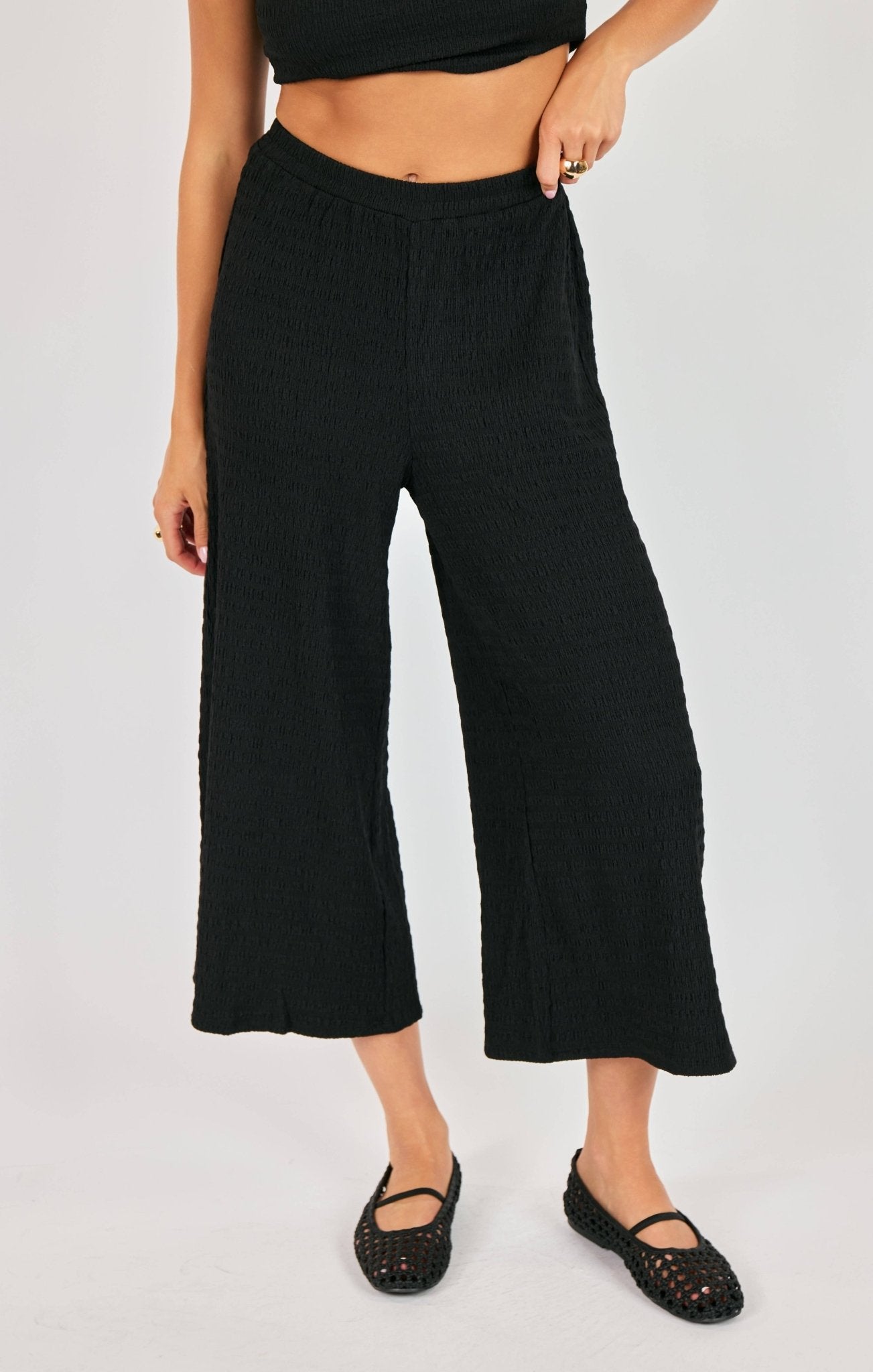 Howdy Textured Wide - Leg Pants - happenstance.